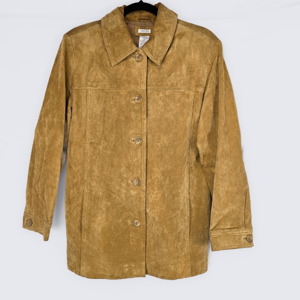 🔥 (5for$35) CHEROKEE Brown Genuine Leather Nylon lined Button Down Jacket